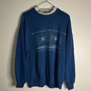 Cozy Blue Crewneck Sweater with Winter Design